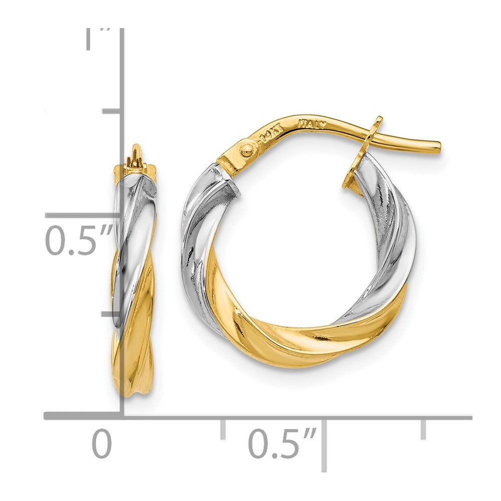14K w/White Rhodium Plating Polished Hoop Earrings