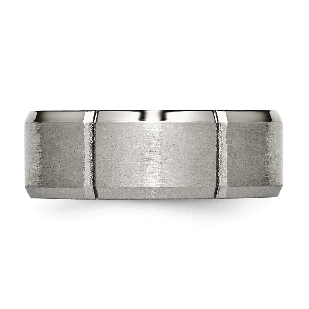 Titanium Brushed and Polished 8mm Grooved Beveled Edge Band Size - 12