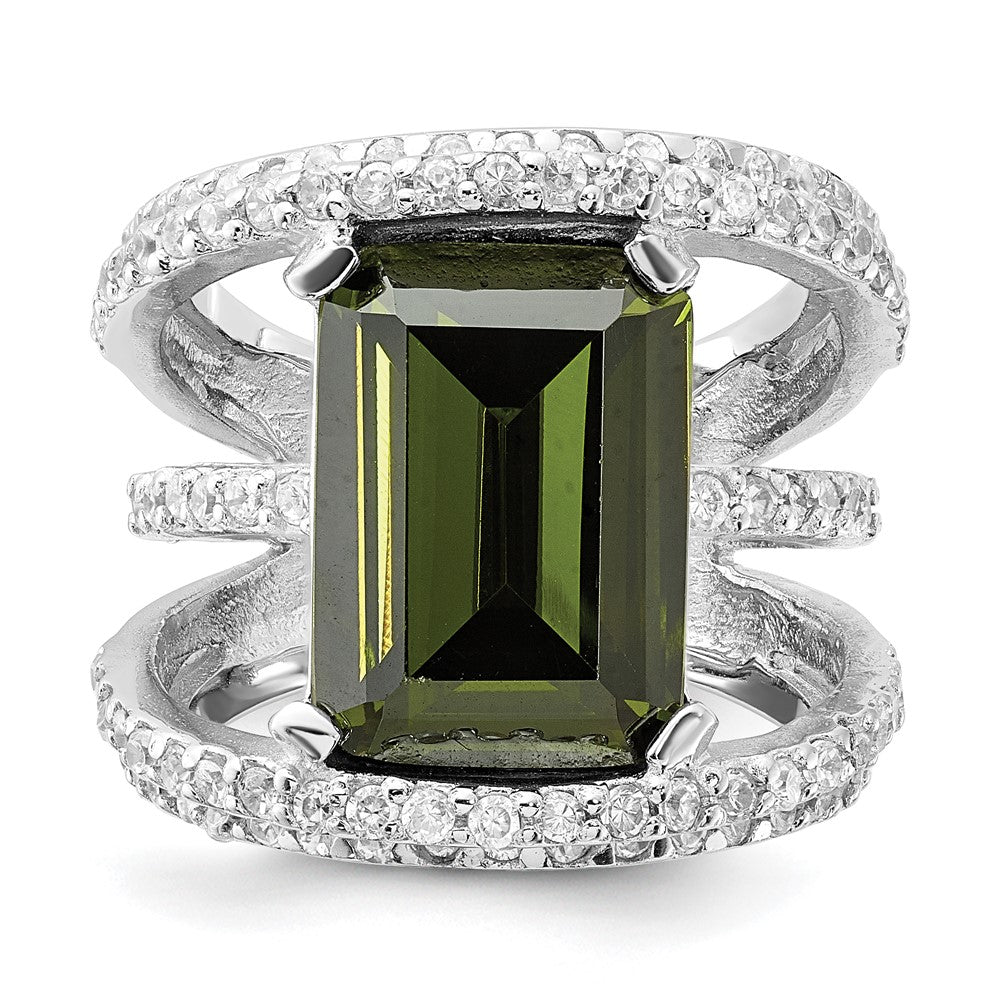 Sterling Silver Polished Fancy Green & Clear CZ Ring