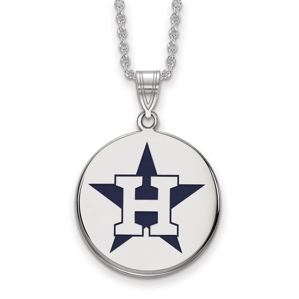 SS Rhodium-plated MLB LogoArt Houston Astros Large Enamel Necklace