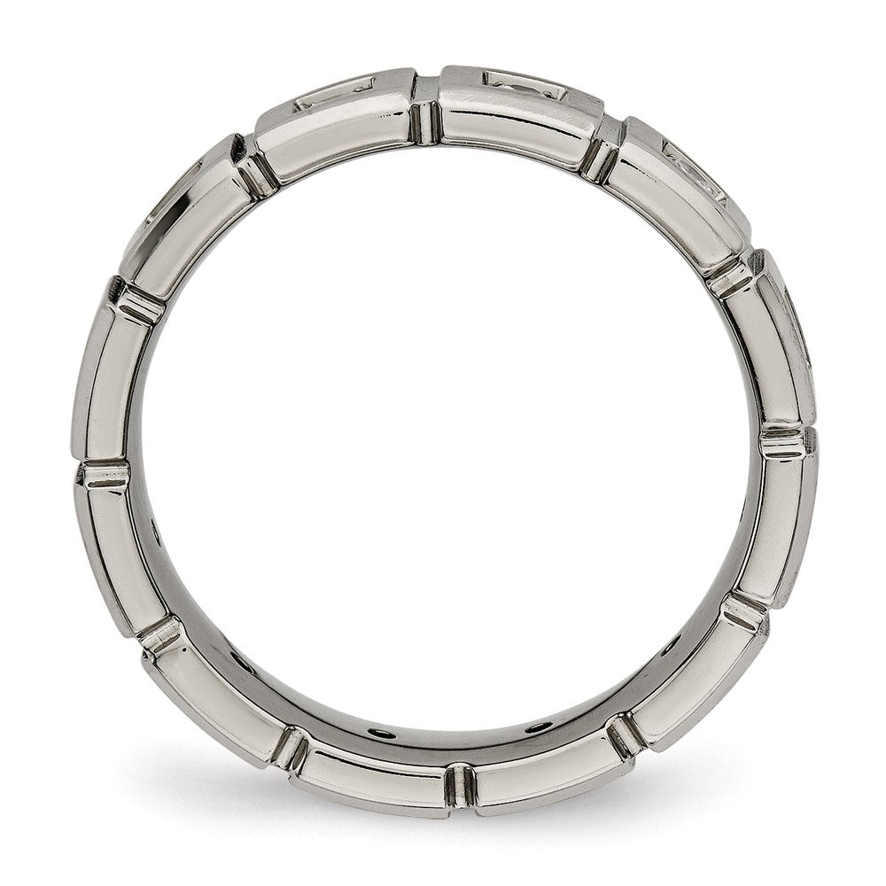 Titanium Brushed and Polished with CZ 5mm Grooved Band Size - 12.5
