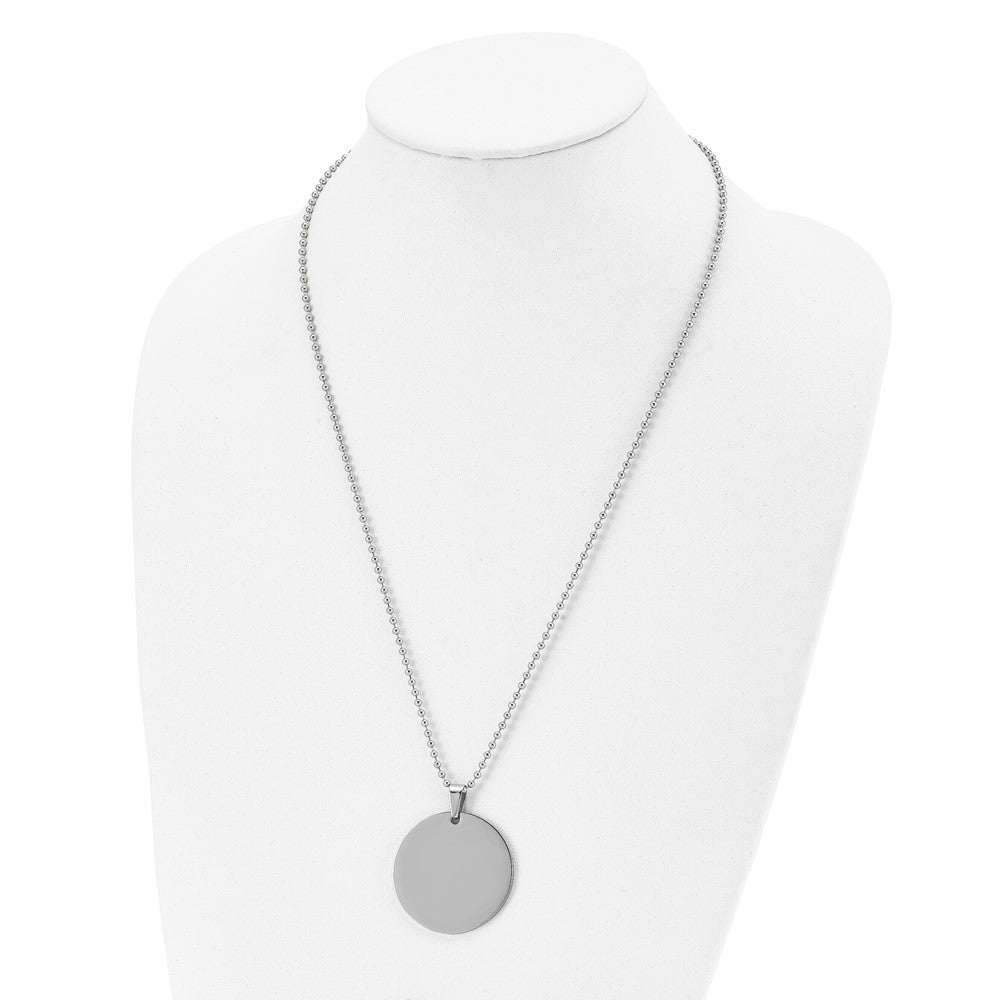 Stainless Steel Brushed & Polished 2mm Thick Circular Disc Necklace