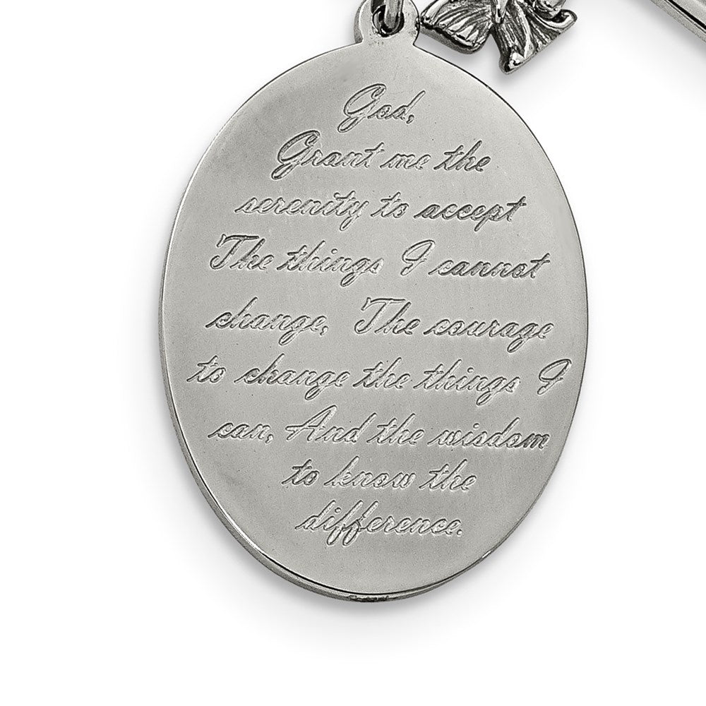 Stainless Steel Polished Serenity/French Prayer CZ Cross w/2in ext Necklace