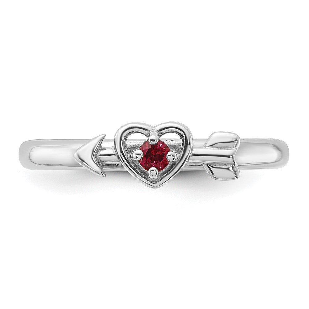 Sterling Silver Stackable Expressions Rhodium-plated Created Ruby Heart with Arrow Ring Size -9
