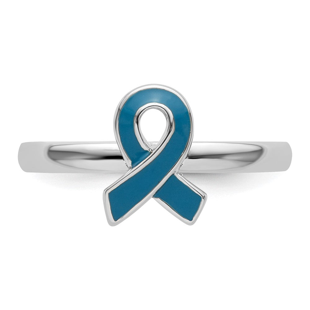 Sterling Silver Stackable Expressions Blue Enameled Awareness Ribbon Ring Size -7