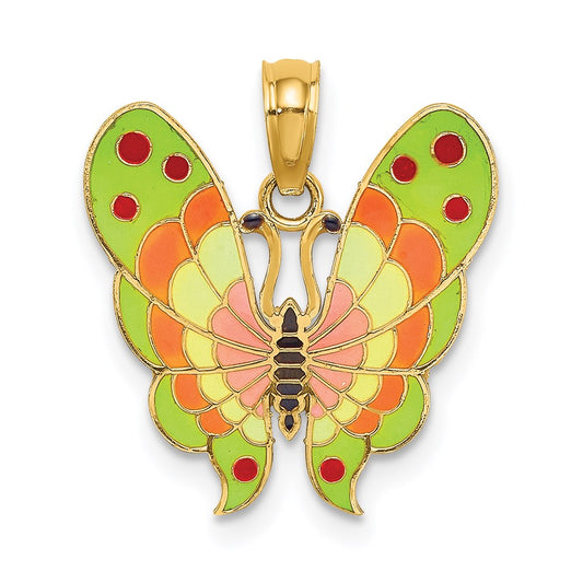 14K w/ Multi-Color Enamel Butterfly Charm