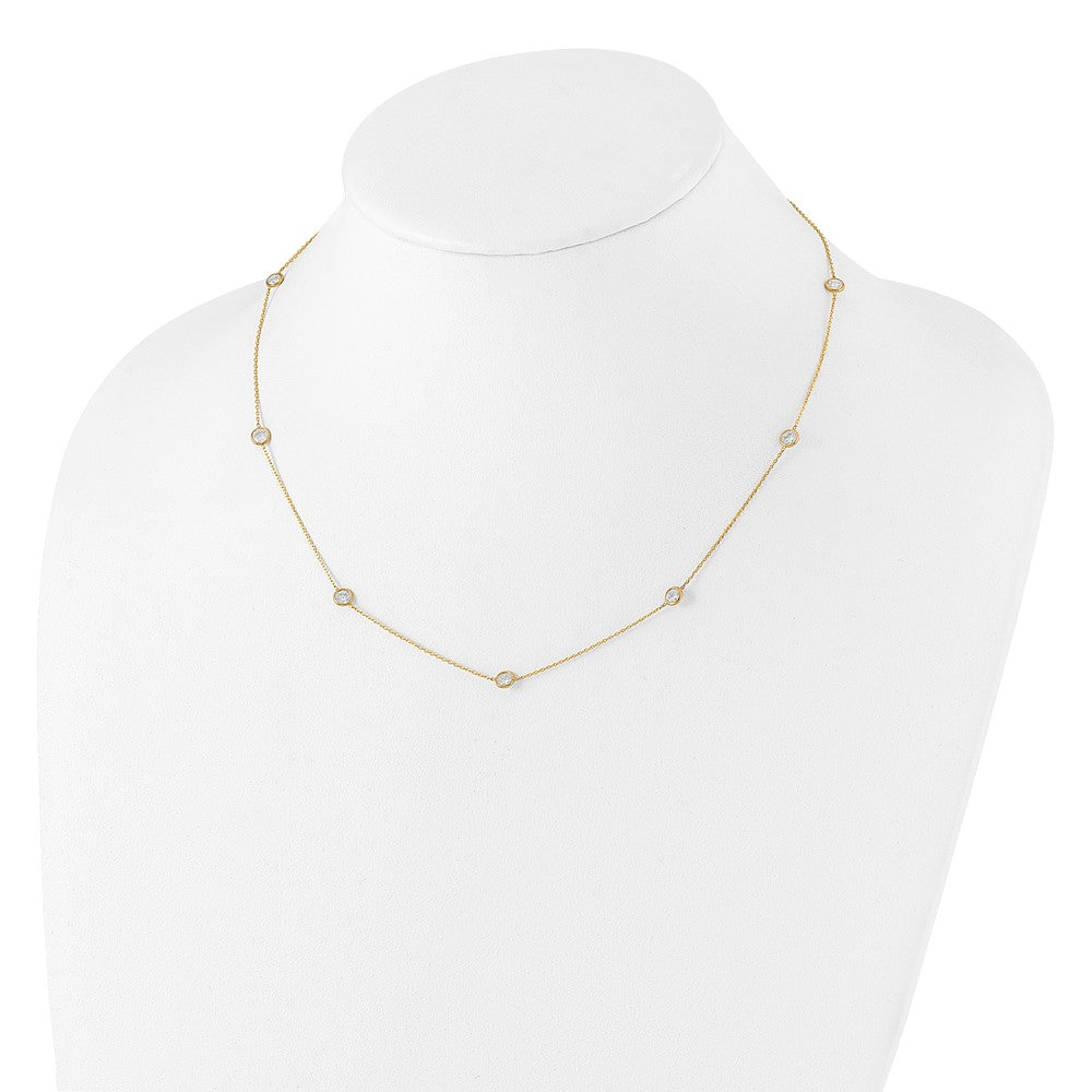 10K Polished CZ 9 Station Necklace