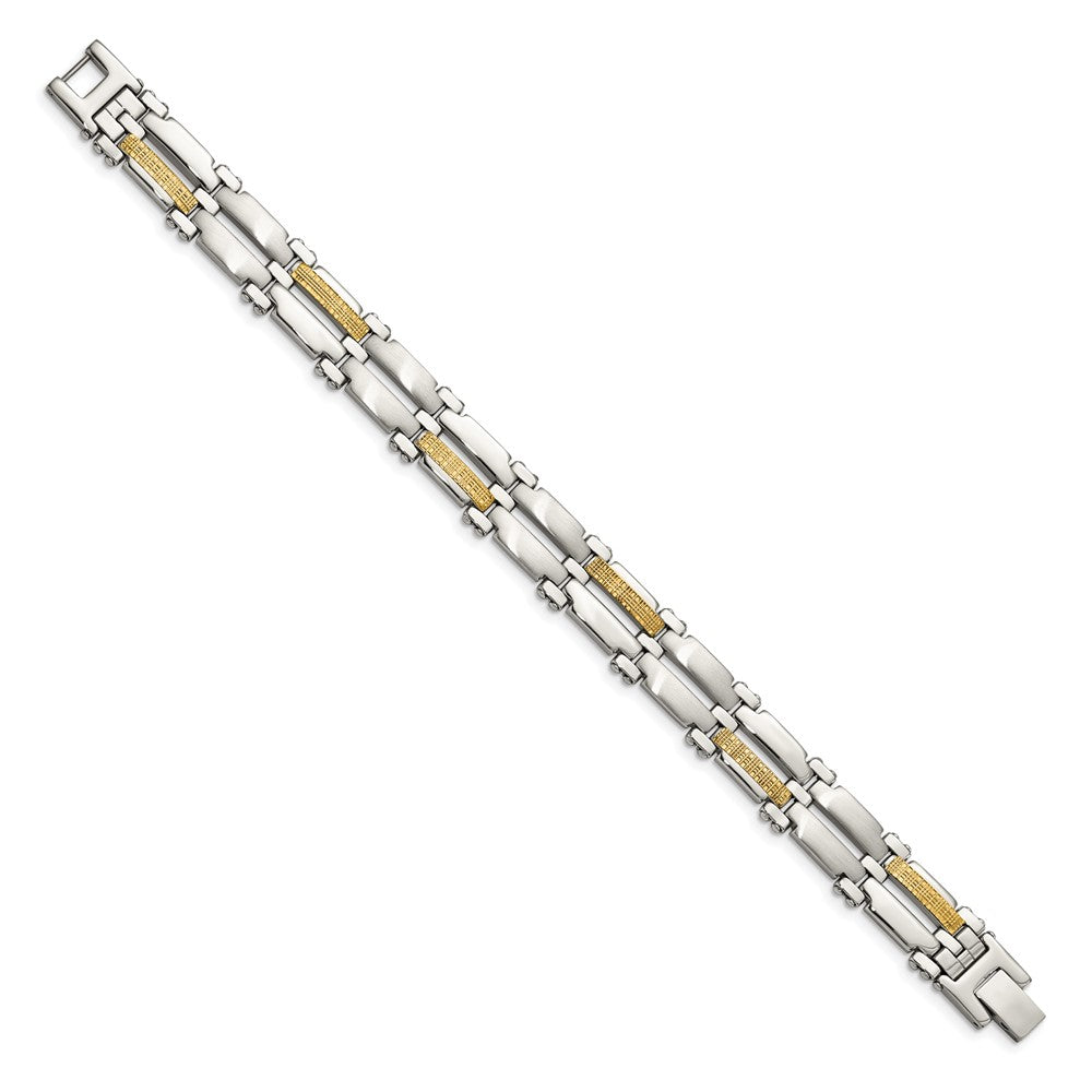 Stainless Steel  with 14k Accent 8.5in Brushed and Polished Link Bracelet 8.5 inches