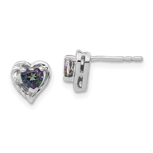 14k White Gold Mystic Fire Topaz and Diamond Heart Earrings