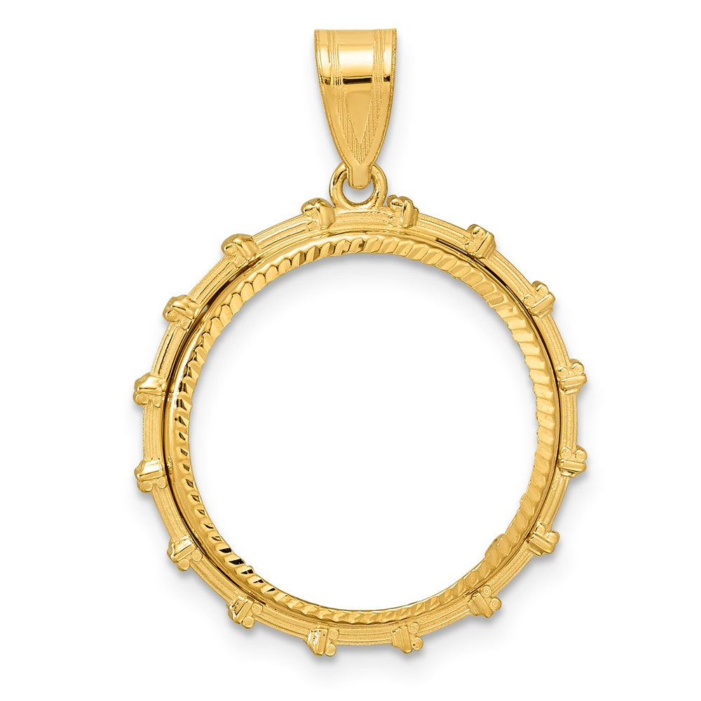 14k Diamond Cut Columns with 18.0mm Prong Coin Bezel Pendant