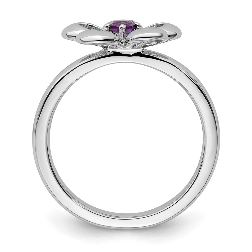Sterling Silver Stackable Expressions Polished Amethyst Flower Ring Size -8