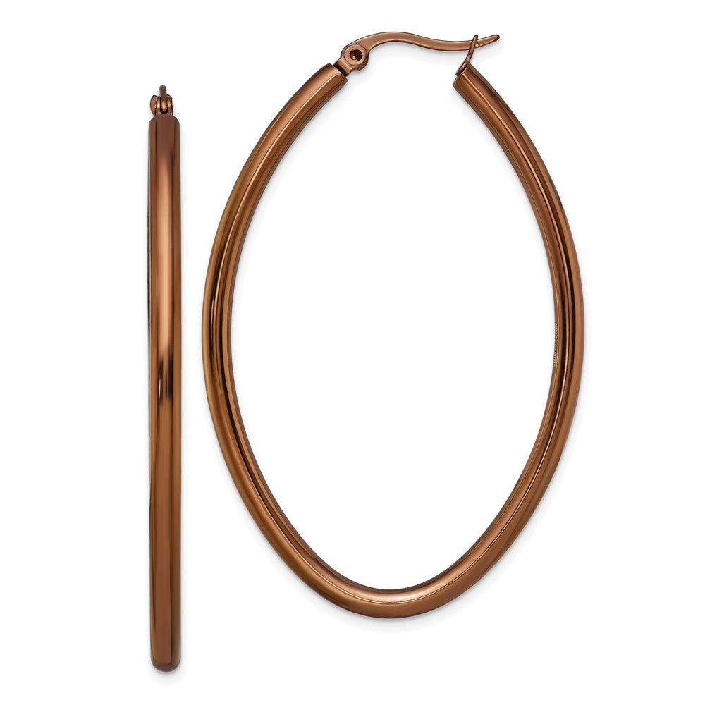 Stainless Steel Polished Brown IP 55mm Diameter Oval Hoop Earrings