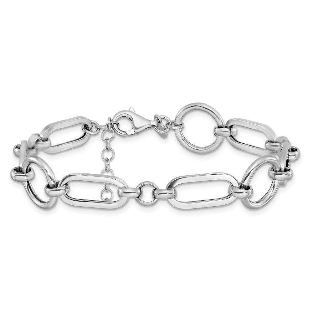 Sterling Silver RH-plated Polished Fancy Link w/ 1in ext. Bracelet