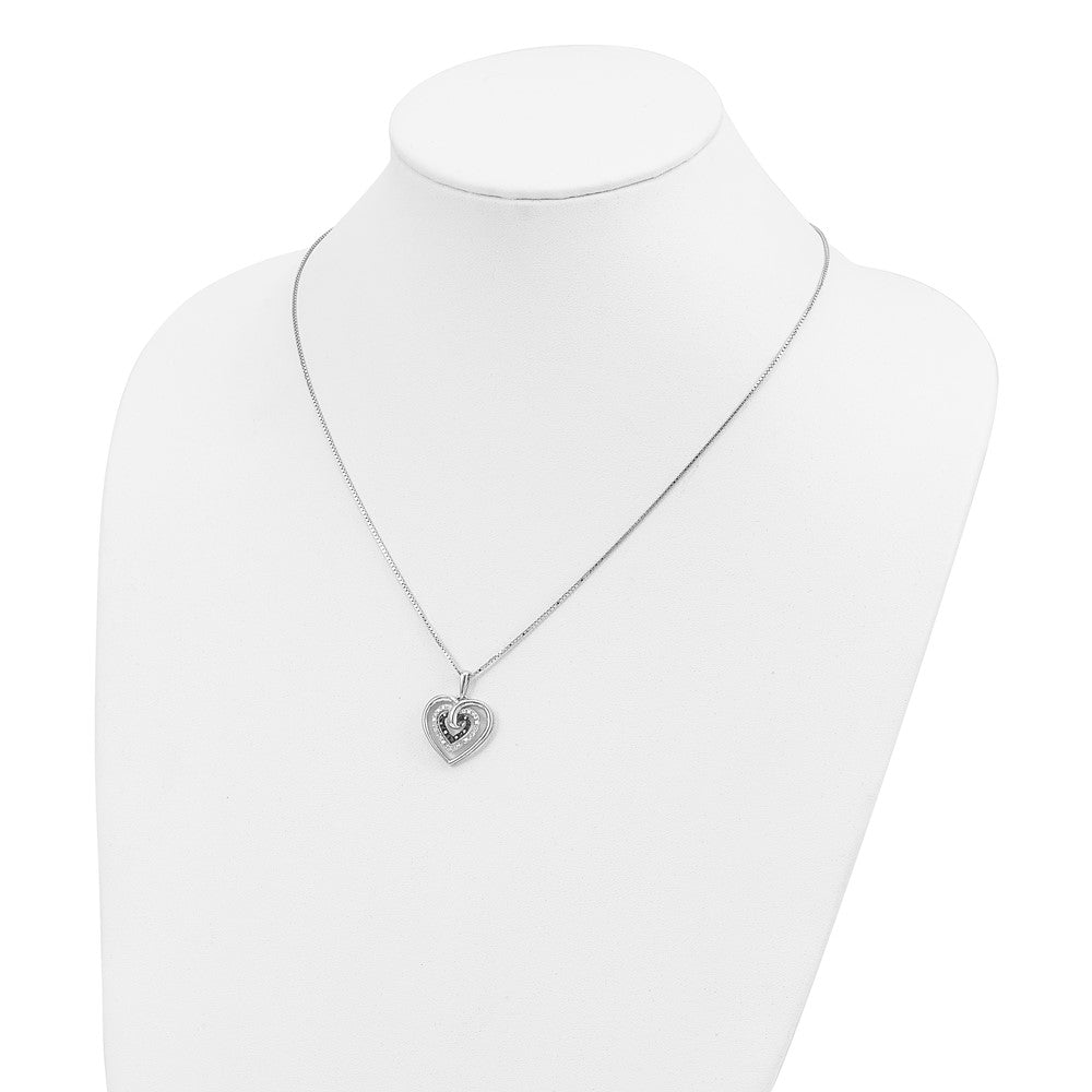 White Night Sterling Silver Rhodium-plated Black and White Diamond Triple Heart 18 Inch Necklace with 2 Inch Extender 18 Inches
