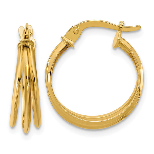 10K Polished 3-row Round Hoop Earrings