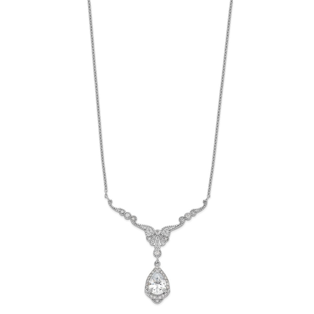 Cheryl M Sterling Silver Rhodium-plated Fancy Brilliant-cut CZ Teardrop Dangle 16 Inch Necklace with 2.25 Inch Extender 16 Inches