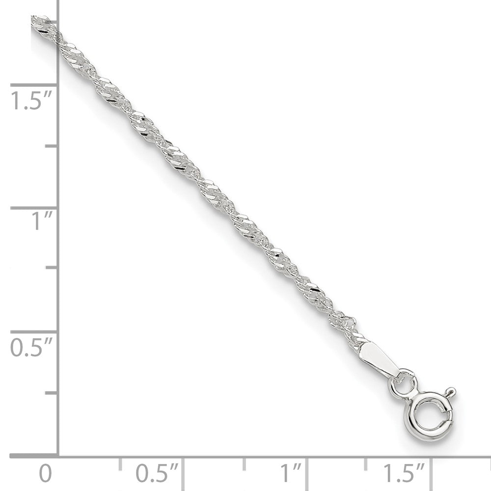 Sterling Silver Singapore 9in Plus 1in ext. Anklet 9 inches