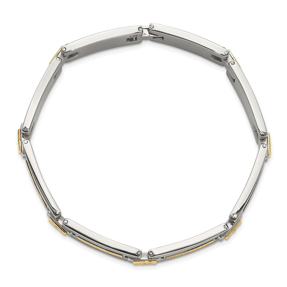Chisel Stainless Steel Polished with 14K Accent Basket Weave and 1/15ct. Diamond 8.5 inch Bracelet 8.5 inches