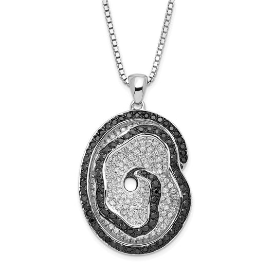 Sterling Silver Black & Clear CZ Brilliant Embers Abstract Rose Necklace