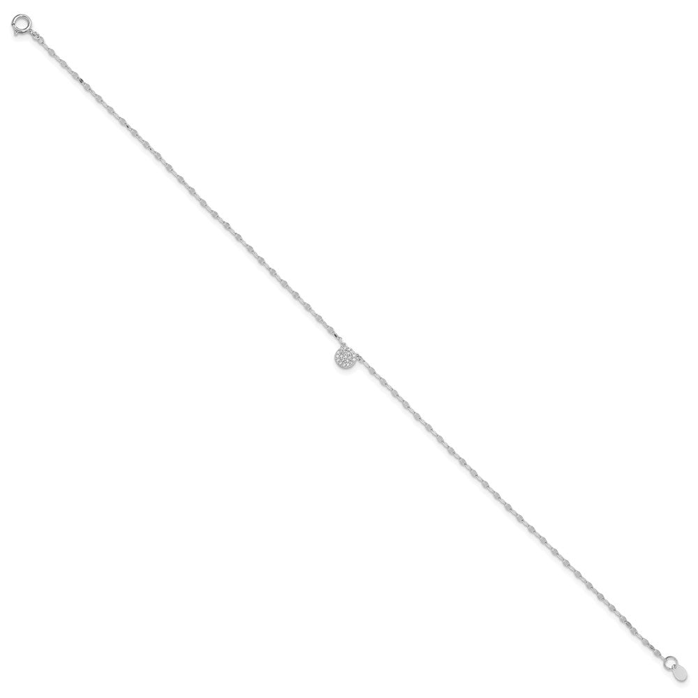 Sterling Silver Rhodium-plated Polished CZ Anklet 10 inches