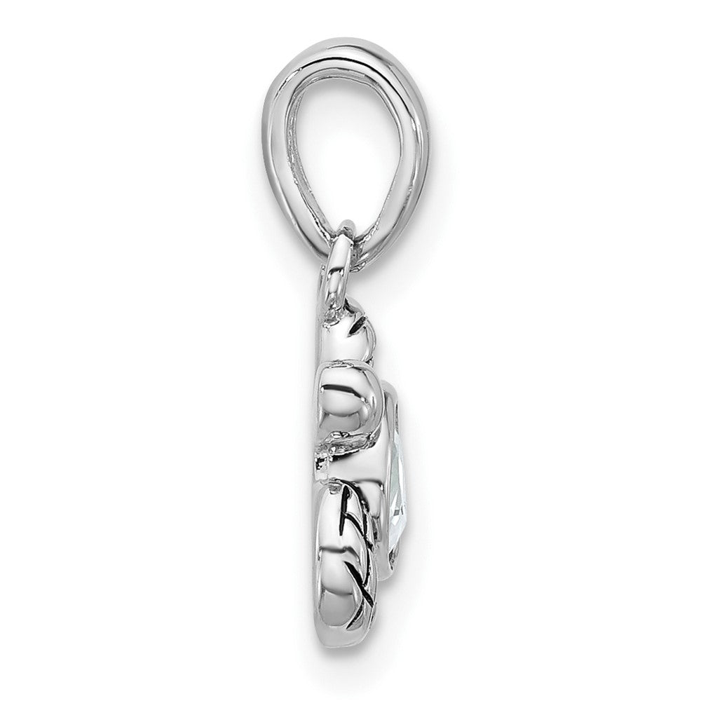 Sterling Silver Rhodium-plated Polished and Antiqued Crystal April Birthstone Turtle Pendant