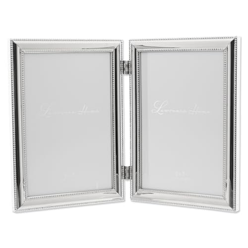 Lawrence Frames 5x7 Hinged Double (Vertical) Metal Picture Frame Silver-Plate with Delicate Beading