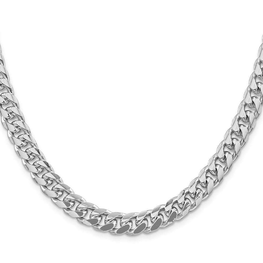 Sterling Silver Rhodium-plated 8.5mm Domed w/ Side D/C Curb Chain 22 Inches