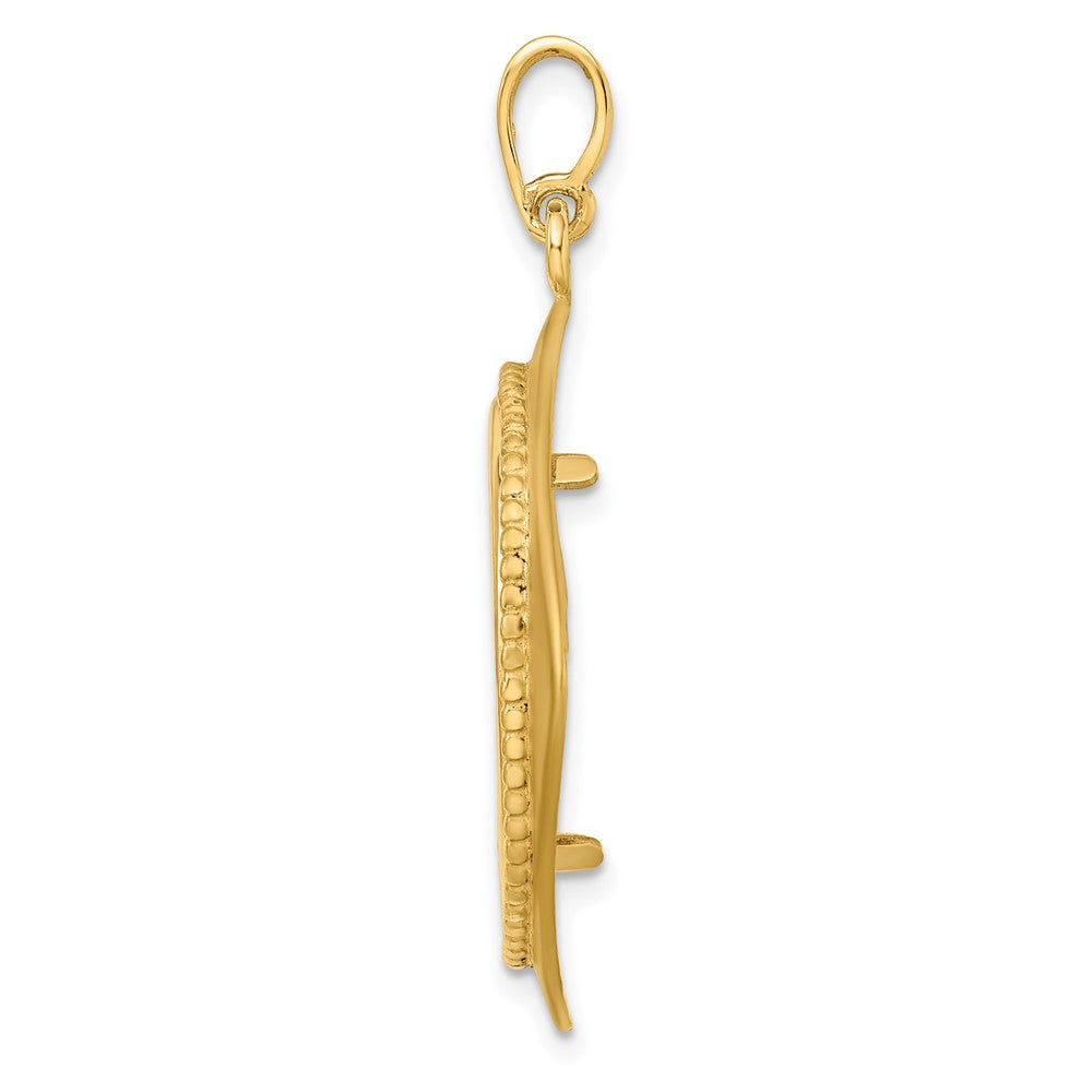 Wideband Distinguished Coin Jewelry 14k Polished Textured and Beaded Diamond Shaped 21.6mm Prong Coin Bezel Pendant