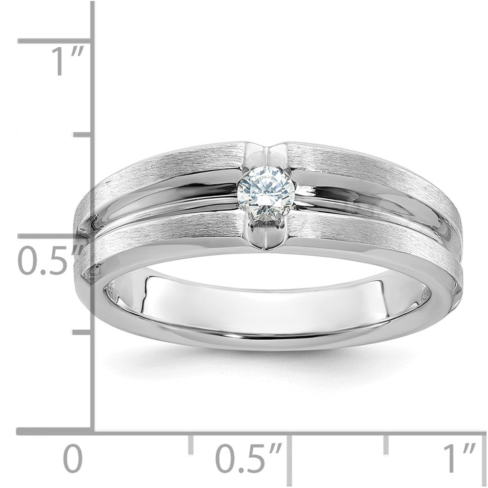 14k White Gold IBGoodman Men's Polished and Satin 1/6 carat Diamond Complete Ring