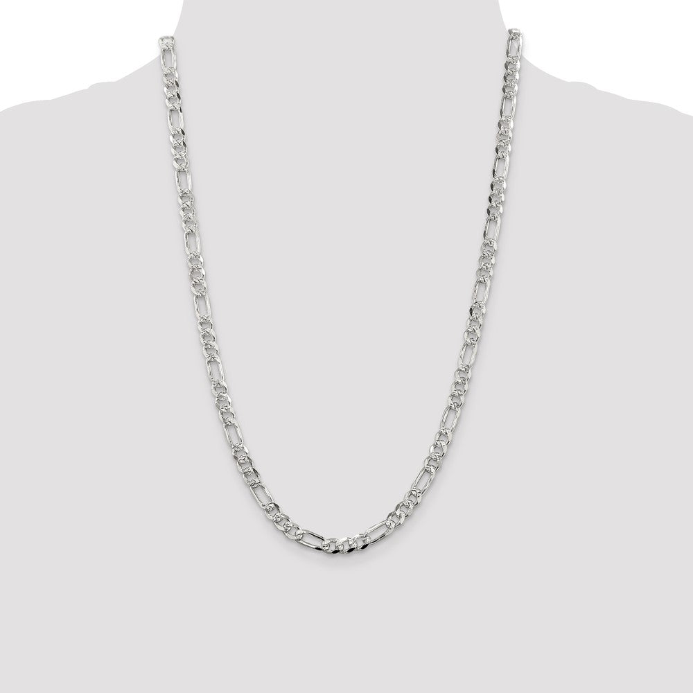 Sterling Silver 5.5mm Pav‚ Flat Figaro Chain 24 Inches