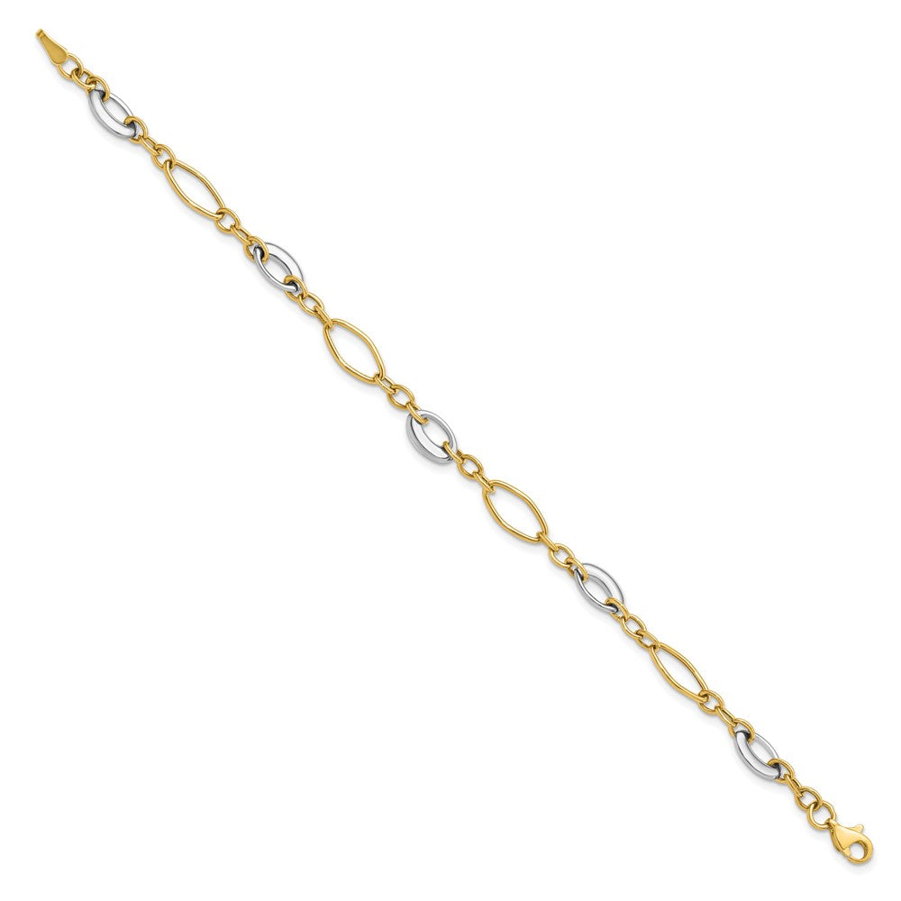 14K Two-tone Polished Fancy Link Bracelet 7.5  inches