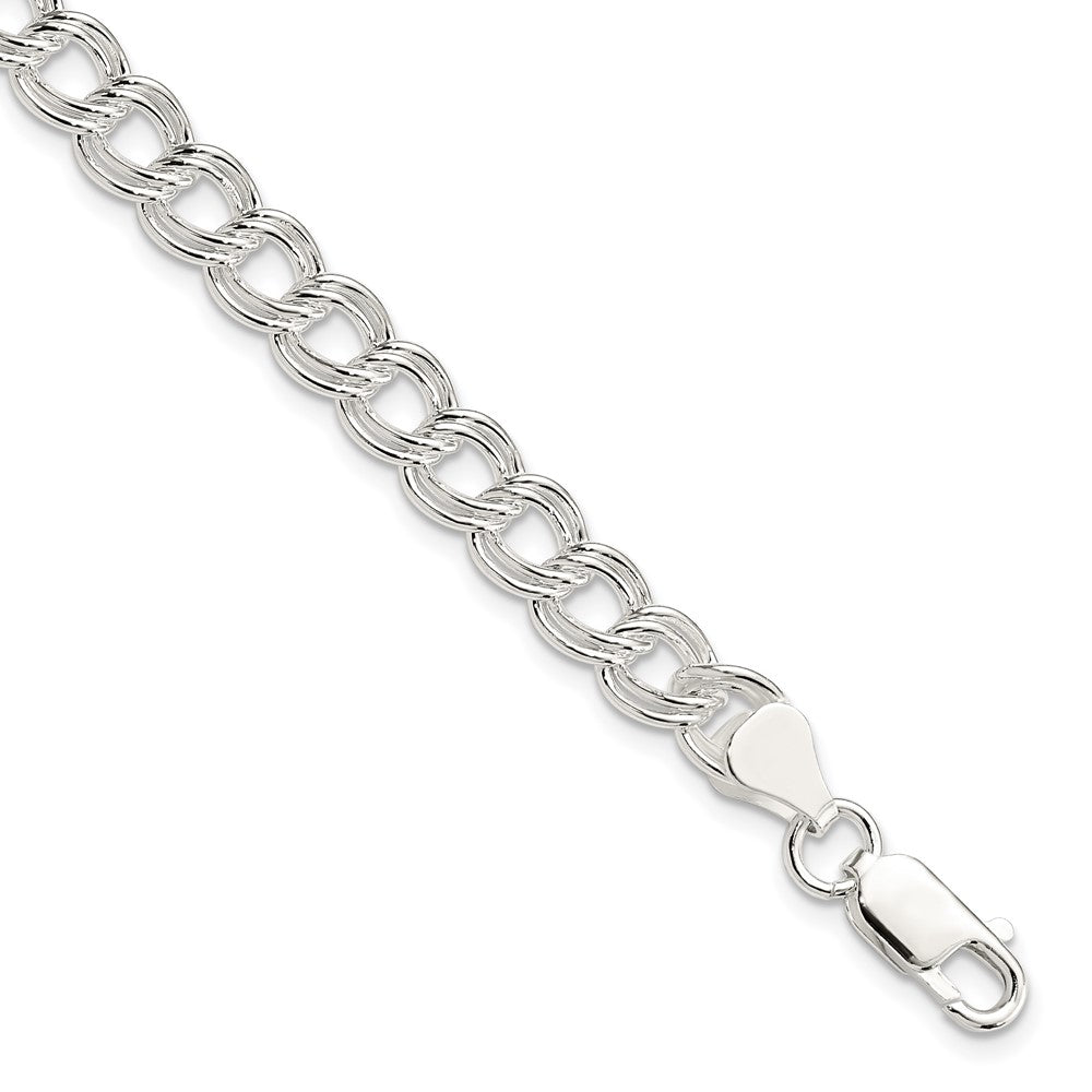 Sterling Silver 7mm Double Link Charm Bracelet 6 inches