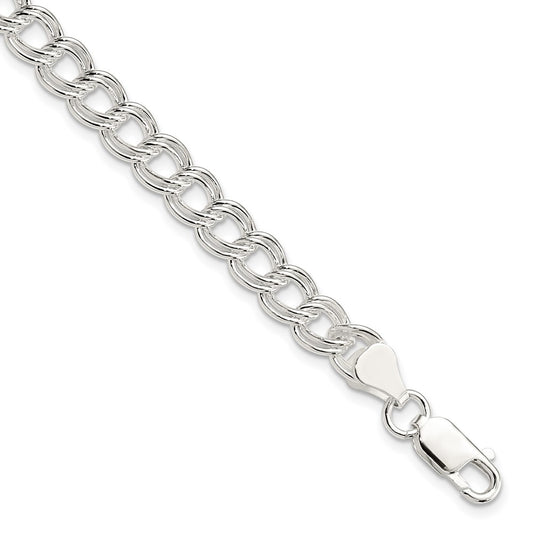 Sterling Silver 7mm Double Link Charm Bracelet 6 inches