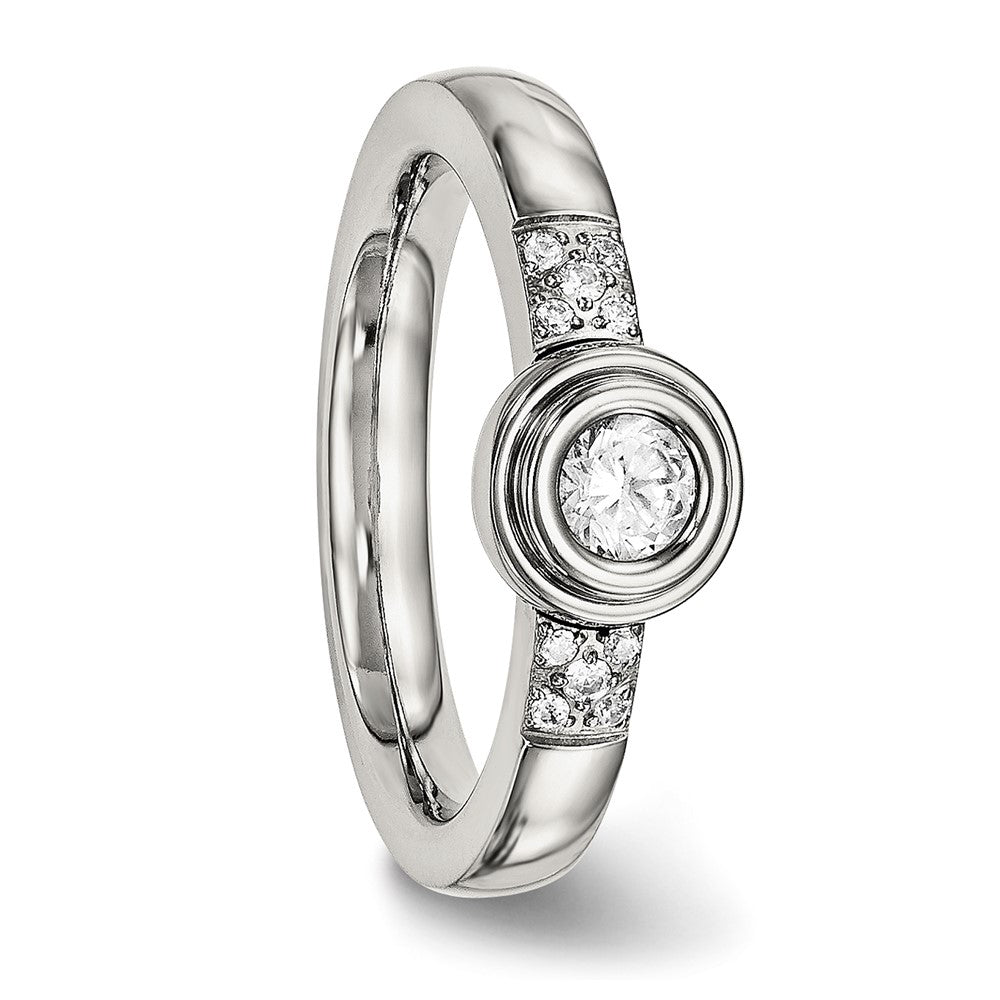 Stainless Steel Polished CZ Ring Size - 9