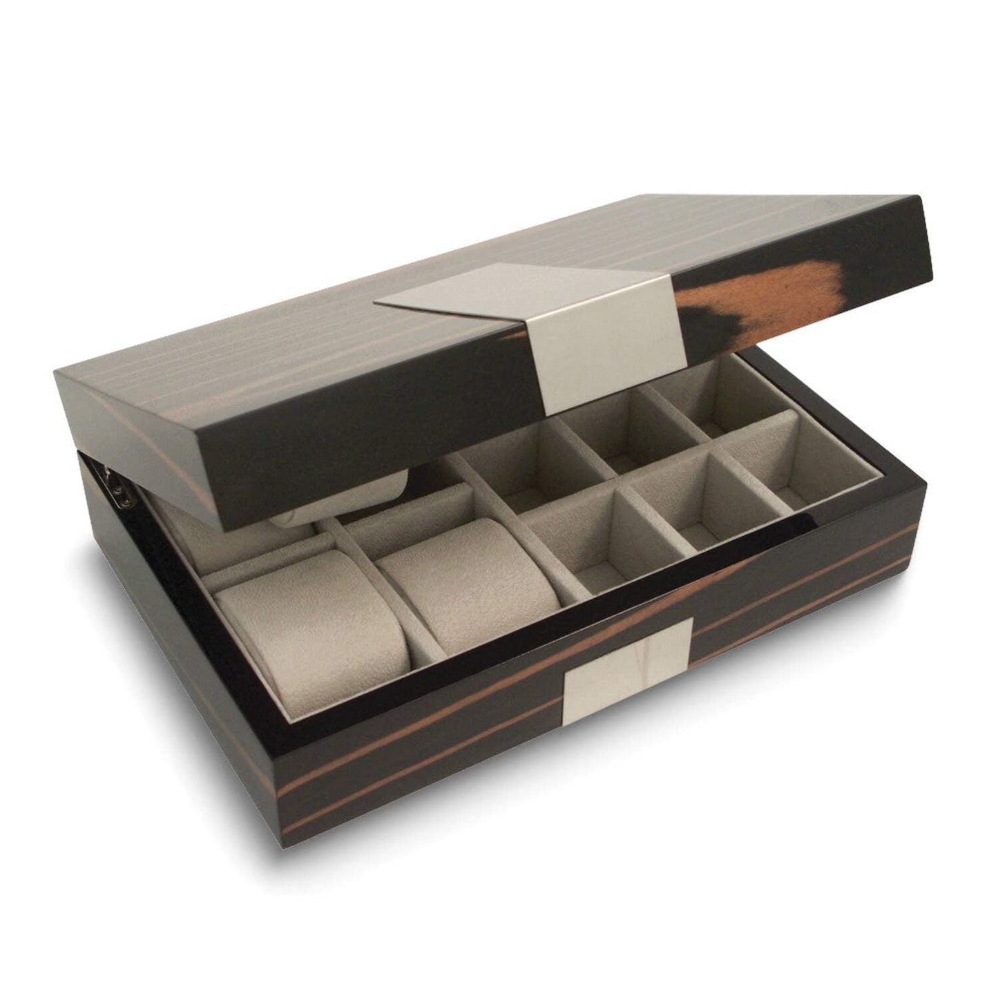 Ebony Burl Wood Watch and Cuff Link Box