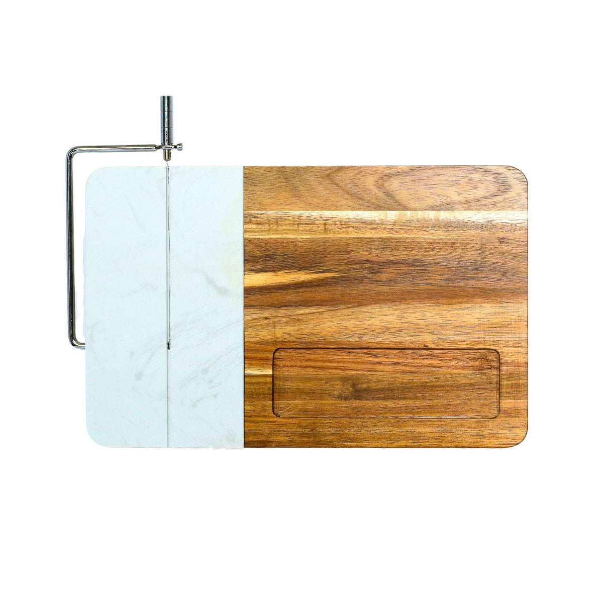White Marble/Acacia Wood Board with Slicer