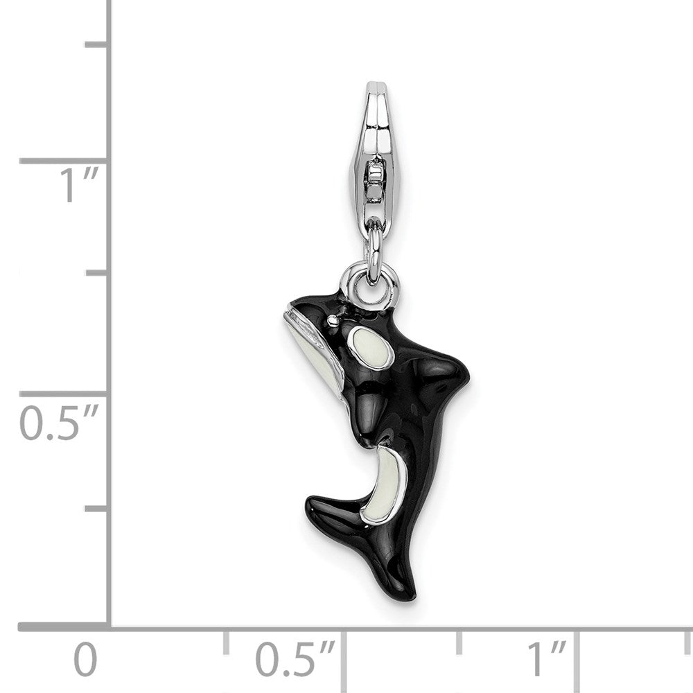 Sterling Silver 3-D Enameled Orca Whale w/Lobster Clasp Charm