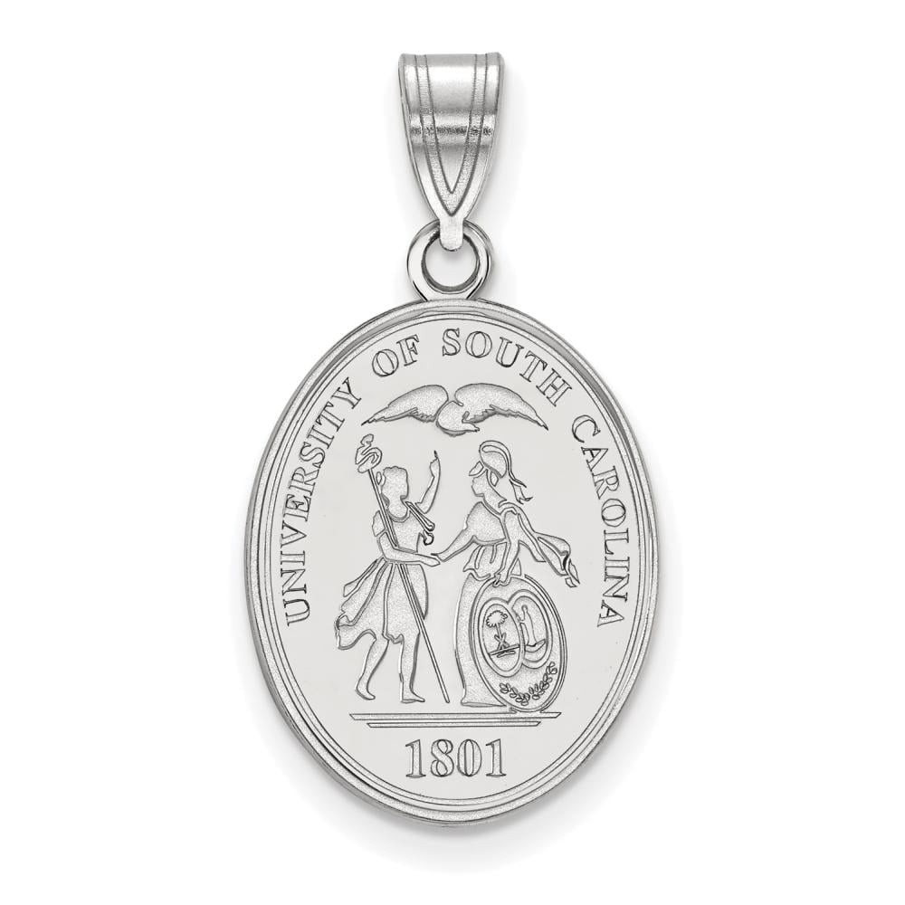 Sterling Silver Rhodium-plated LogoArt University of South Carolina Large Crest Pendant Q-SS065USO