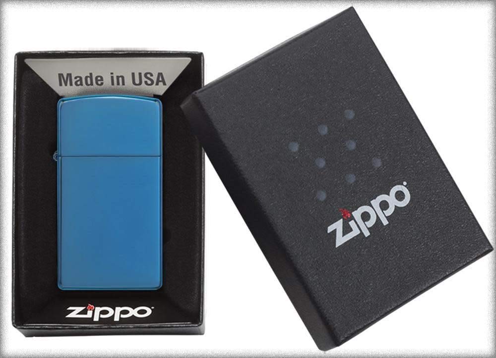 Zippo Slim High Polish Blue Pocket Lighter