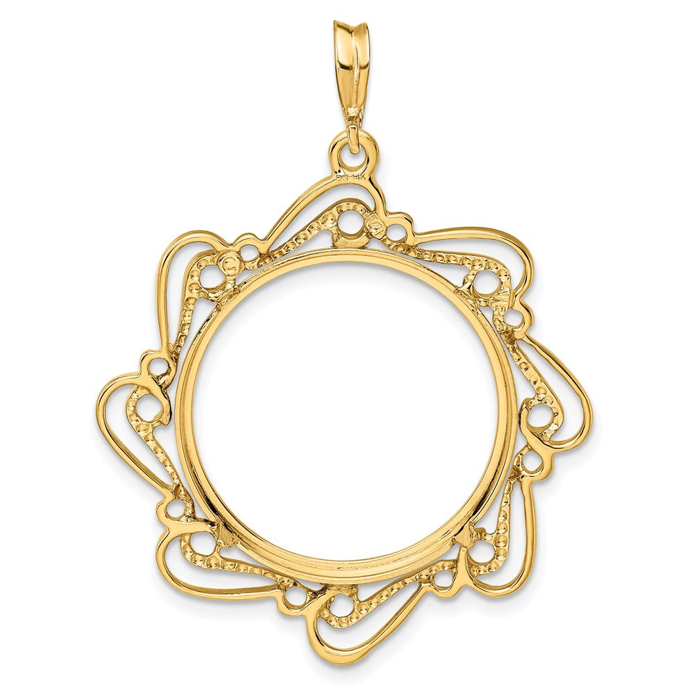 Wideband Distinguished Coin Jewelry 14k Polished Curved Scroll 22.0mm Prong Coin Bezel Pendant