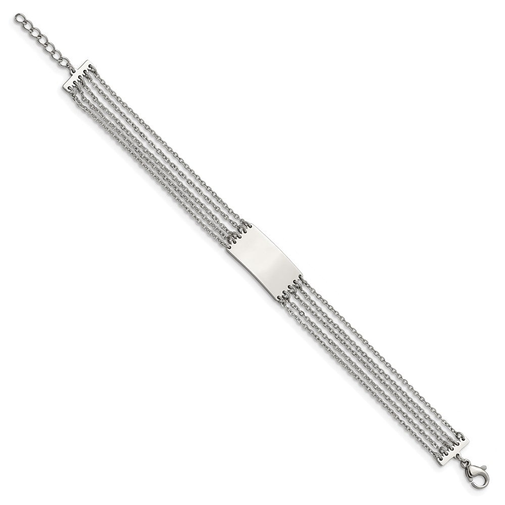 Stainless Steel Polished Multi Strand 6.5in w/.75in ext. ID Bracelet 6.5 inches