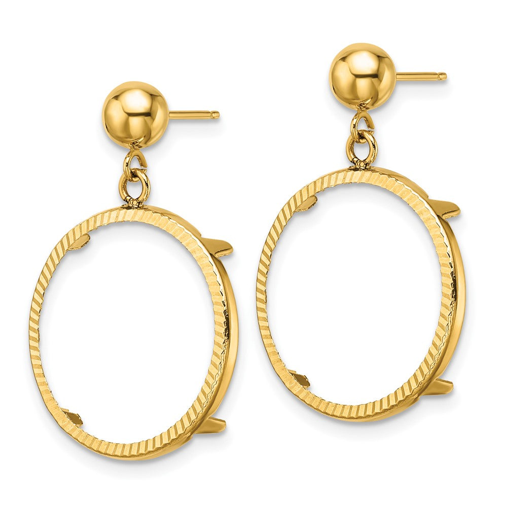 Wideband Distinguished Coin Jewelry 14K Gold Polished & Diamond-Cut Classic 17.8mm Prong Coin Bezel Post Dangle Earrings