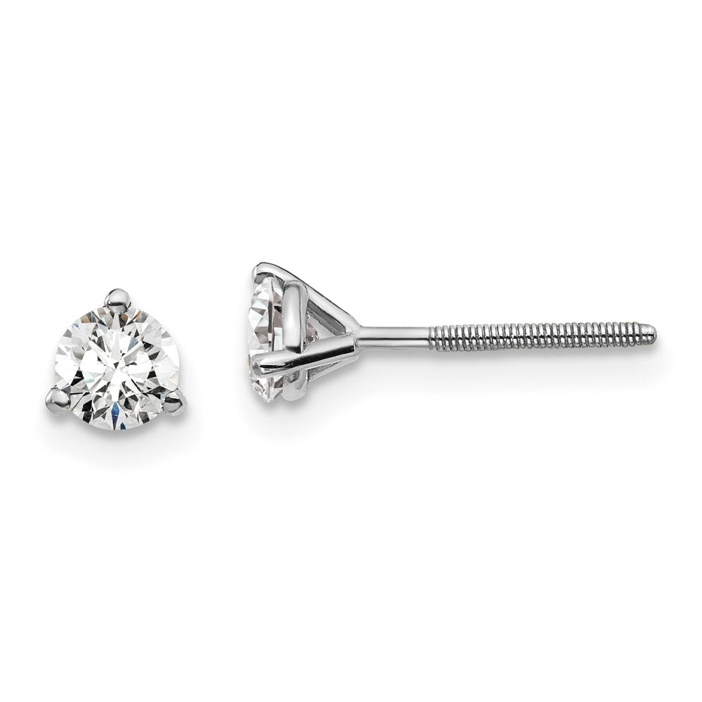 14k White Gold 1/2 ctw Lab Grown Diamond VS+ F+ Round 3 Prong Heavy Wt. Screwback Stud Earrings