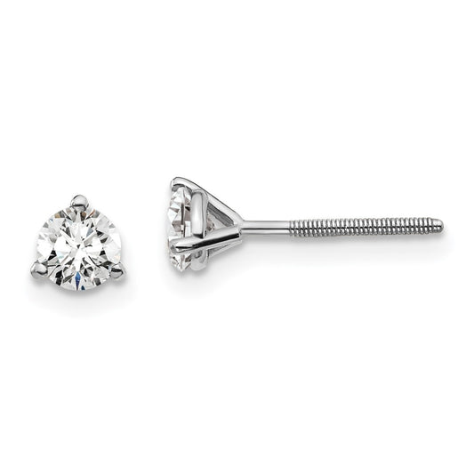 14k White Gold 1/2 ctw Lab Grown Diamond VS+ F+ Round 3 Prong Heavy Wt. Screwback Stud Earrings