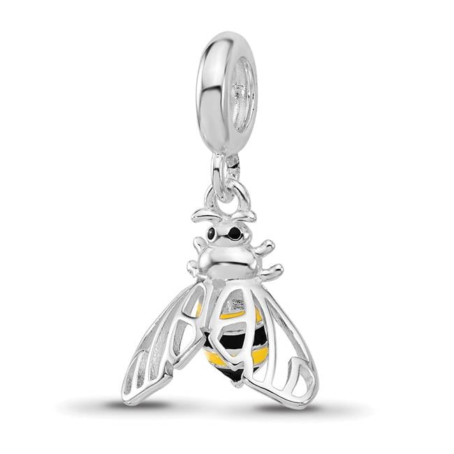 Finest Gold Sterling Silver Reflections Rhodium-Plated Enameled Bee Dangle Bead