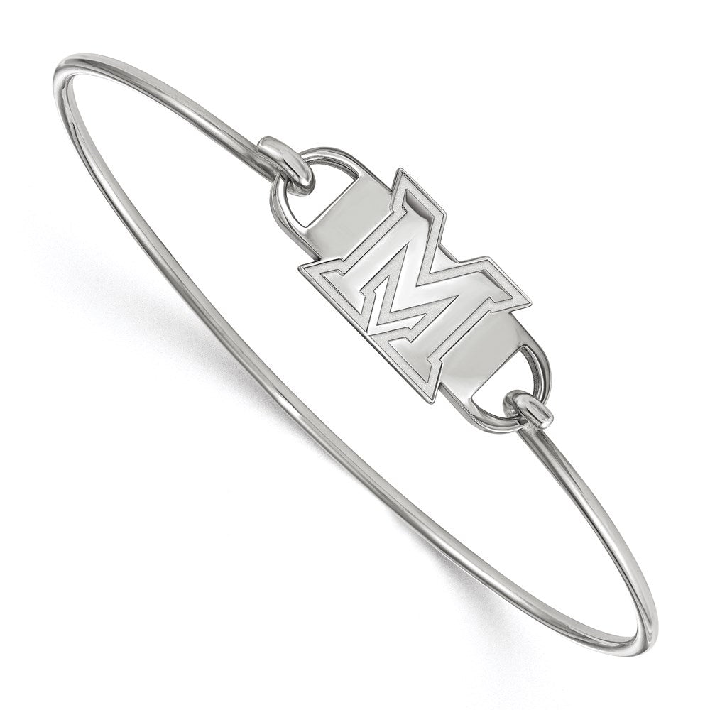 Sterling Silver Rhodium-plated LogoArt Miami University Ohio Letter M Small Center 7 inch Wire Bangle Q-SS036MU-7