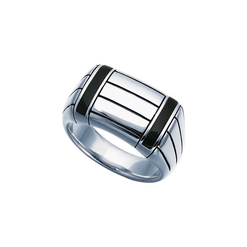 Men's Sterling Silver Ring with Onxy Accent and Black Oxidized Finish