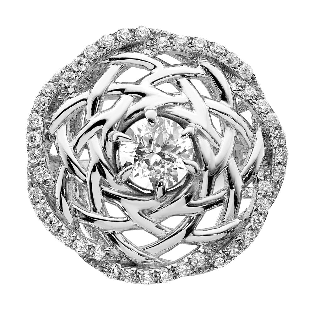 Sterling Silver Rhodium-plated 6mm CZ Center Woven Ring