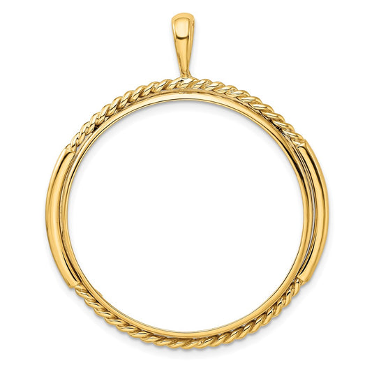 Wideband Distinguished Coin Jewelry 14k Polished and Vertical Double Twisted Prong 32.7mm Coin Bezel Pendant