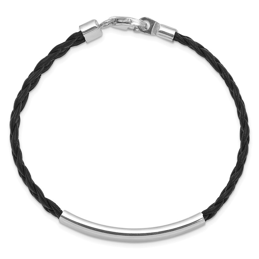 Sterling Silver Rhodium-plated Black Braided Leather Bracelet 7 inches